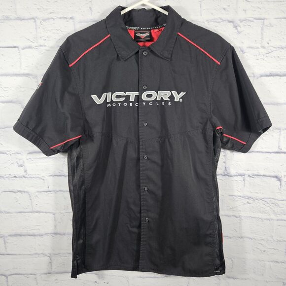 Victory Motorcycle Button Up Mechanics Shirt, Mens Size Small - Biker Red Black - Picture 1 of 8